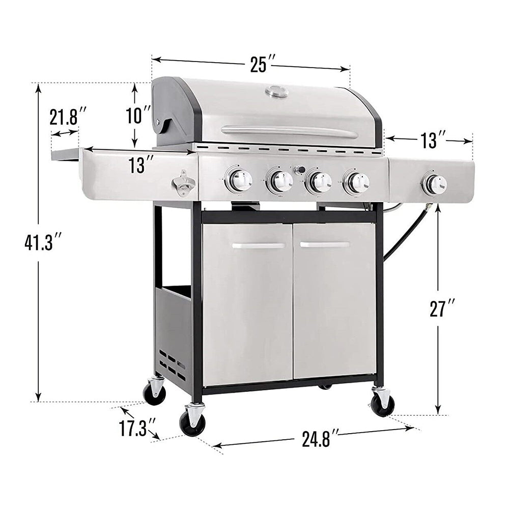 Large Outdoor BBQ Stainless Steel Propane Gas Grill With 4 Burners, 42K BTU (93564712) - Measurement View