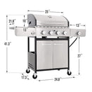 Large Outdoor BBQ Stainless Steel Propane Gas Grill With 4 Burners, 42K BTU (93564712) - Measurement View