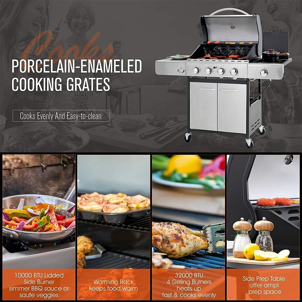 Large Outdoor BBQ Stainless Steel Propane Gas Grill With 4 Burners, 42K BTU (93564712) - Demonstration View