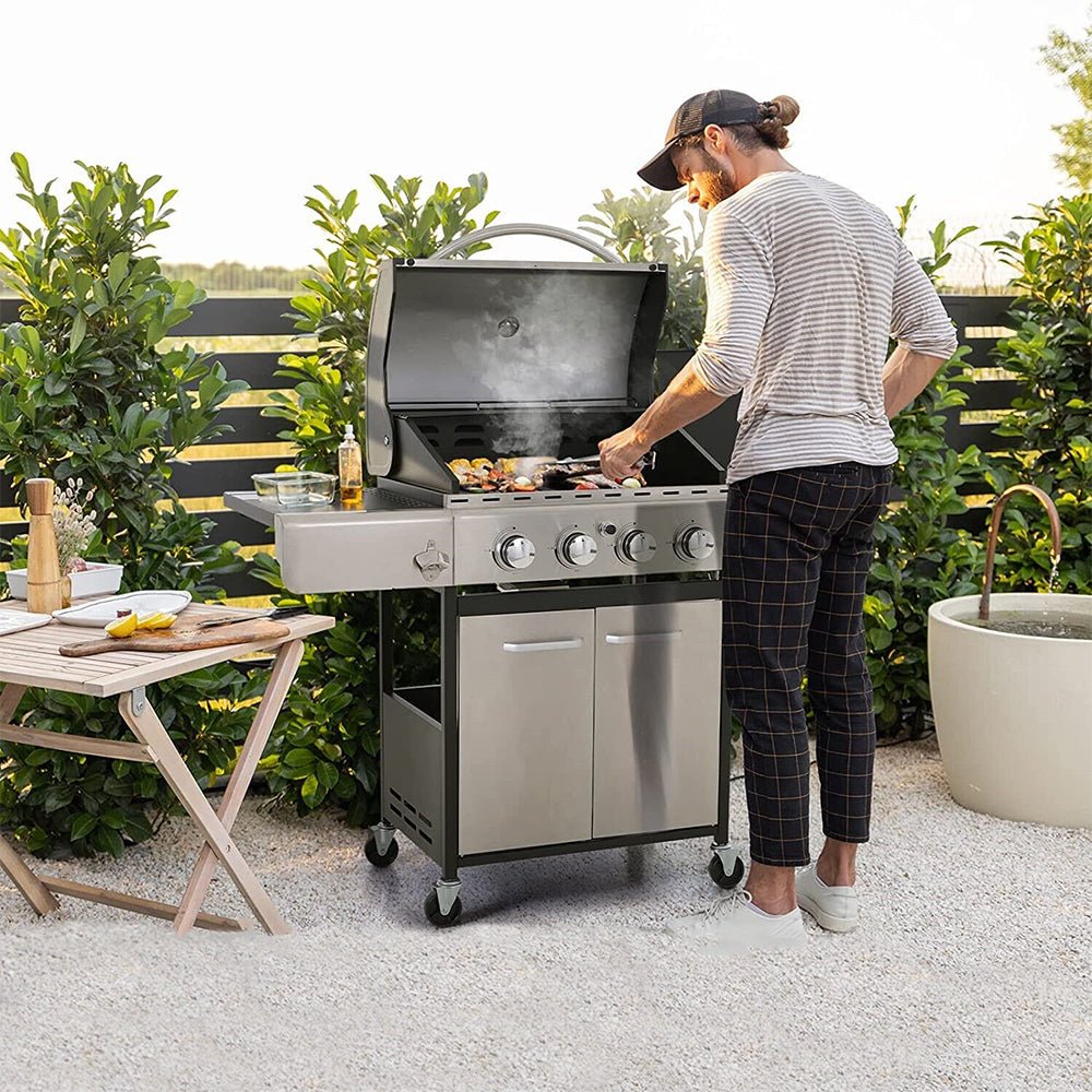 Large Outdoor BBQ Stainless Steel Propane Gas Grill With 4 Burners, 42K BTU (93564712) - Demonstration View