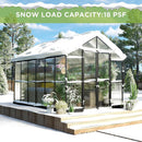 Large Premium Outdoor Aluminum Polycarbonate Greenhouse With Double Swing Doors, 12x8x7.5FT (92641573) - Side View