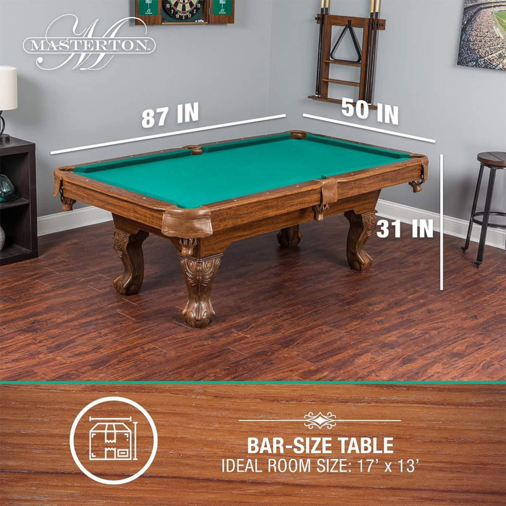 Masterton Premium Bar-Size Burgundy Billiard Pool Table For Game Rooms, 87" (SAK14635) - Saksby Wholesale - Dimension View