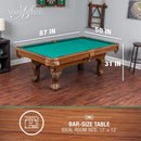 Masterton Premium Bar-Size Burgundy Billiard Pool Table For Game Rooms, 87" (SAK14635) - Saksby Wholesale - Dimension View