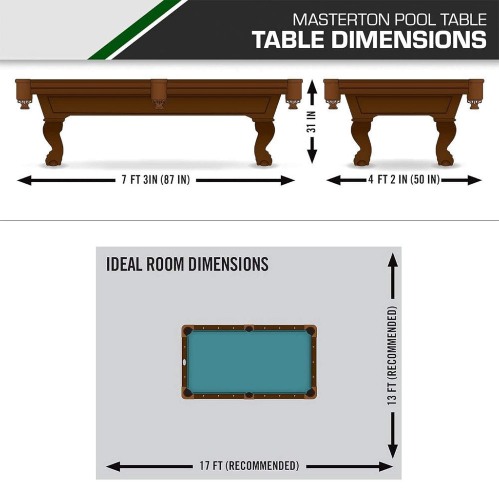 Masterton Premium Bar-Size Burgundy Billiard Pool Table For Game Rooms, 87" (SAK14635) - Saksby Wholesale - Table Dimension View