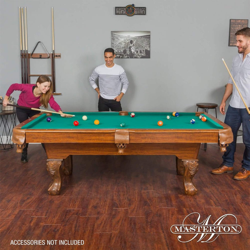Masterton Premium Bar-Size Burgundy Billiard Pool Table For Game Rooms, 87" (SAK14635) - Saksby Wholesale - Lifestyle View