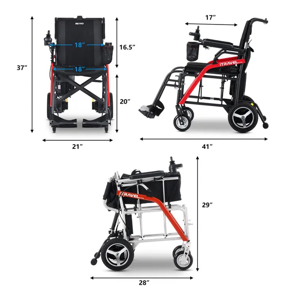 METRO MOBILITY iTravel Lite 24V/10AH 200W Premium Portable Folding Power Wheelchair, 220 LBS (97362814) - SAKSBY.com - Electric Wheelchairs - SAKSBY.com