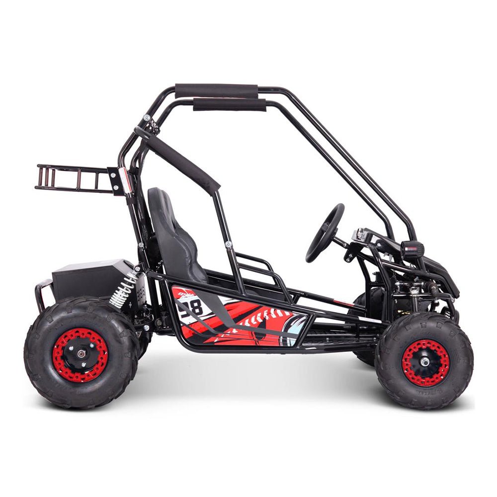 MOTOTEC Mud Monster XL Red 60V/20AH Electric Full Suspension Go Kart, 2000W (96351472) - SAKSBY.com - Side View
