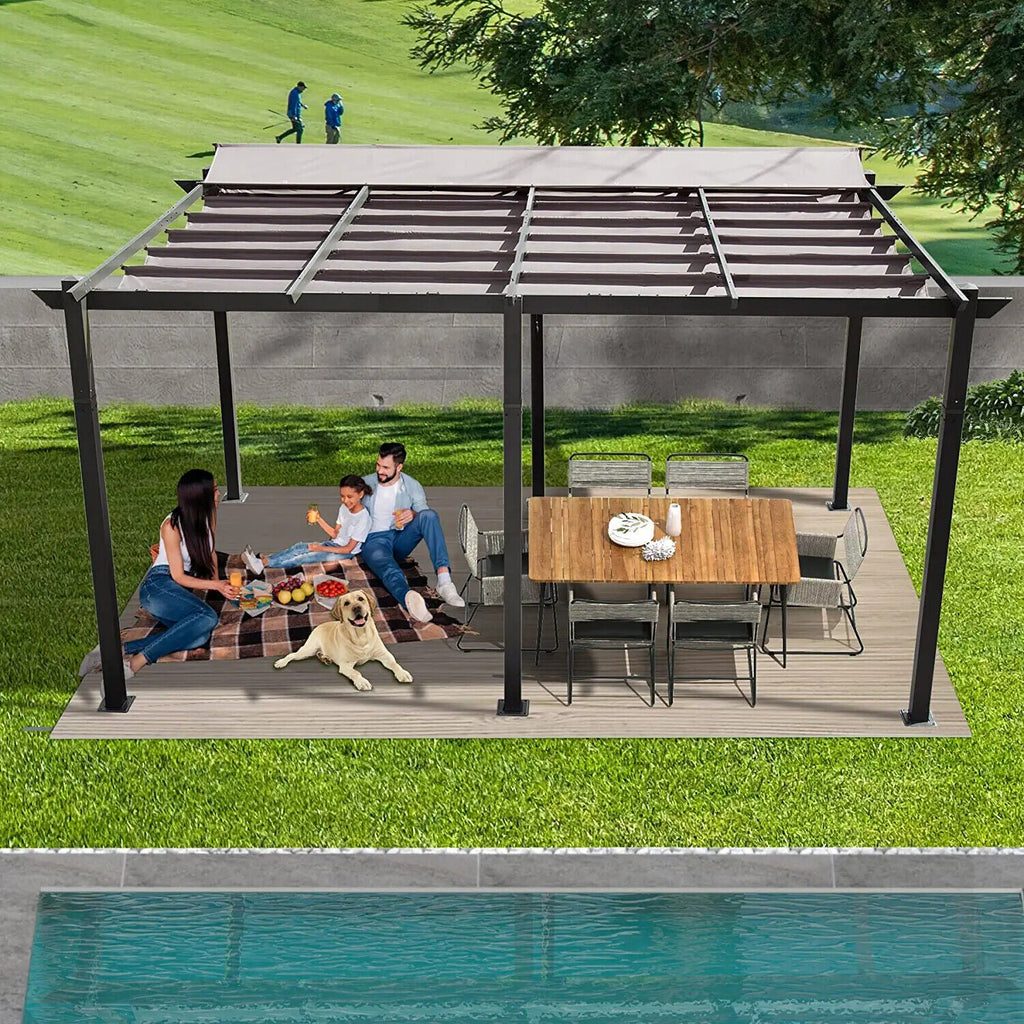Outdoor Retractable Backyard Aluminum Metal Pergola Gazebo With Roof, (11x16)' (97516804) - Demonstration View