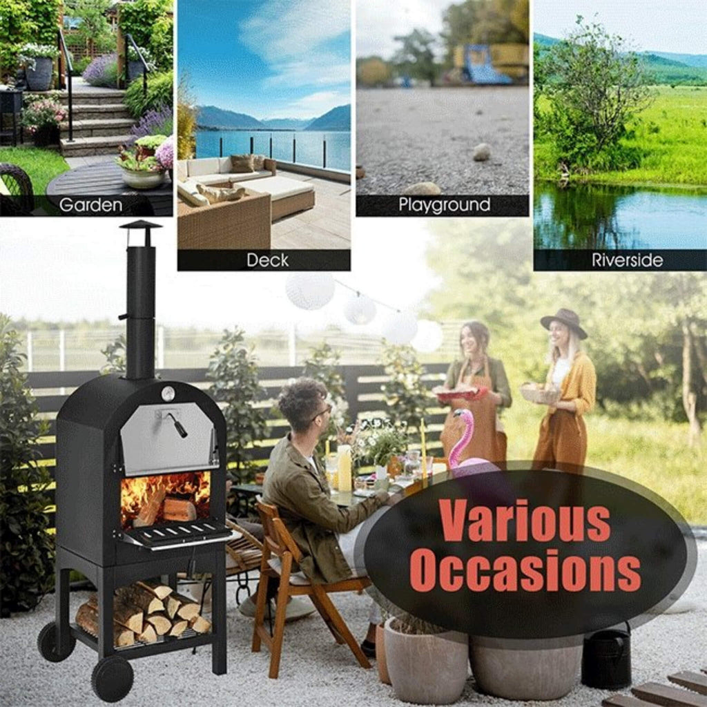 Portable Outdoor Wood Fired Pizza Oven W/ Pizza Stone & Waterproof Cover (SAK82635) - Sasksby Wholesale -Different Spot View