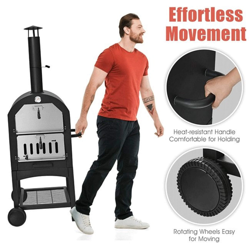 Portable Outdoor Wood Fired Pizza Oven W/ Pizza Stone & Waterproof Cover (SAK82635) - Sasksby Wholesale -Features View