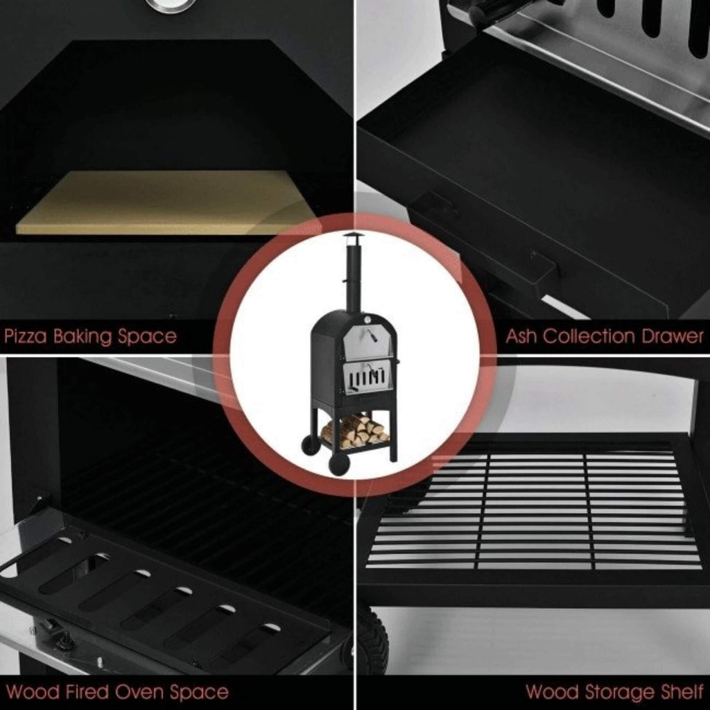 Portable Outdoor Wood Fired Pizza Oven W/ Pizza Stone & Waterproof Cover (SAK82635) - Sasksby Wholesale -Label Parts View