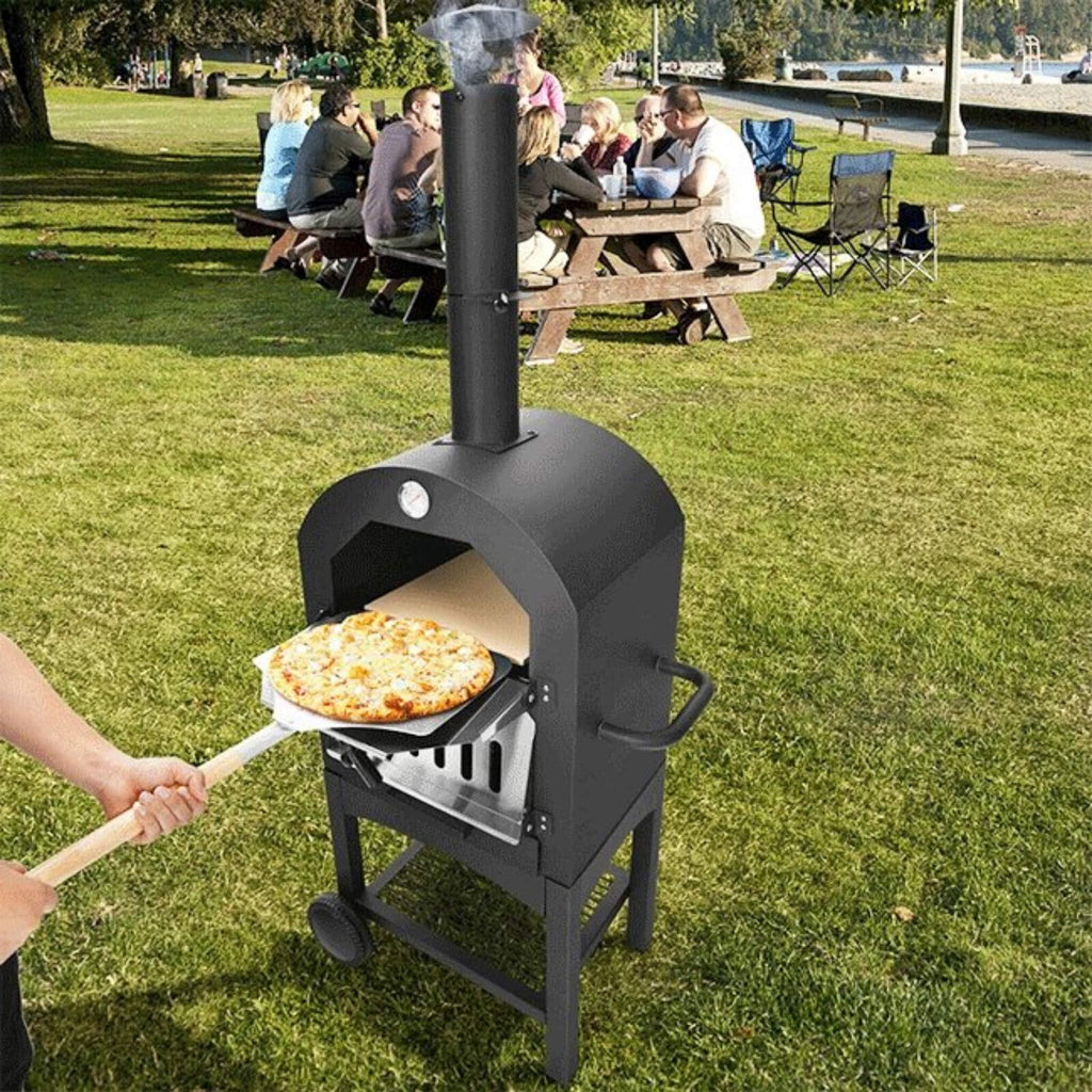 Portable Outdoor Wood Fired Pizza Oven W/ Pizza Stone & Waterproof Cover (SAK82635) - Sasksby Wholesale -Cooking Pizza View