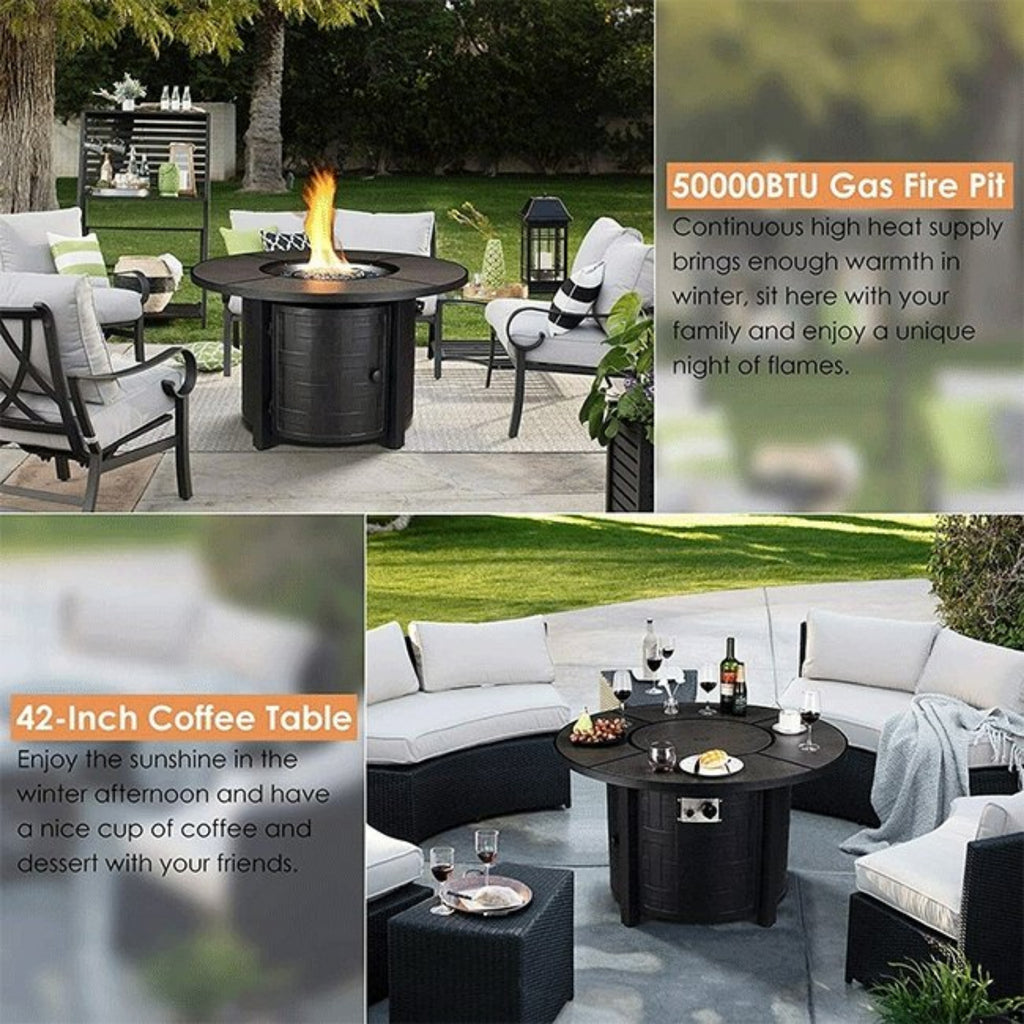 Premium 42" Outdoor Propane Patio Gas Fire Pit Coffee Table W/ Cover, 50K BTU - SAKSBY.com - Propane Fire Pits - SAKSBY.com