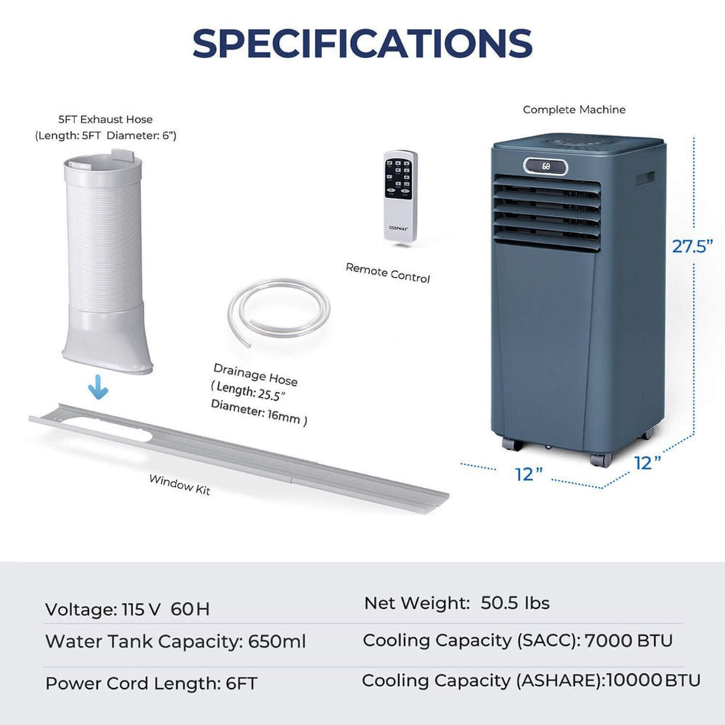 Premium Freestanding AC Unit With Remote Control, 10K BTU (SAK41642) - Saksby Wholesale - Specifications View