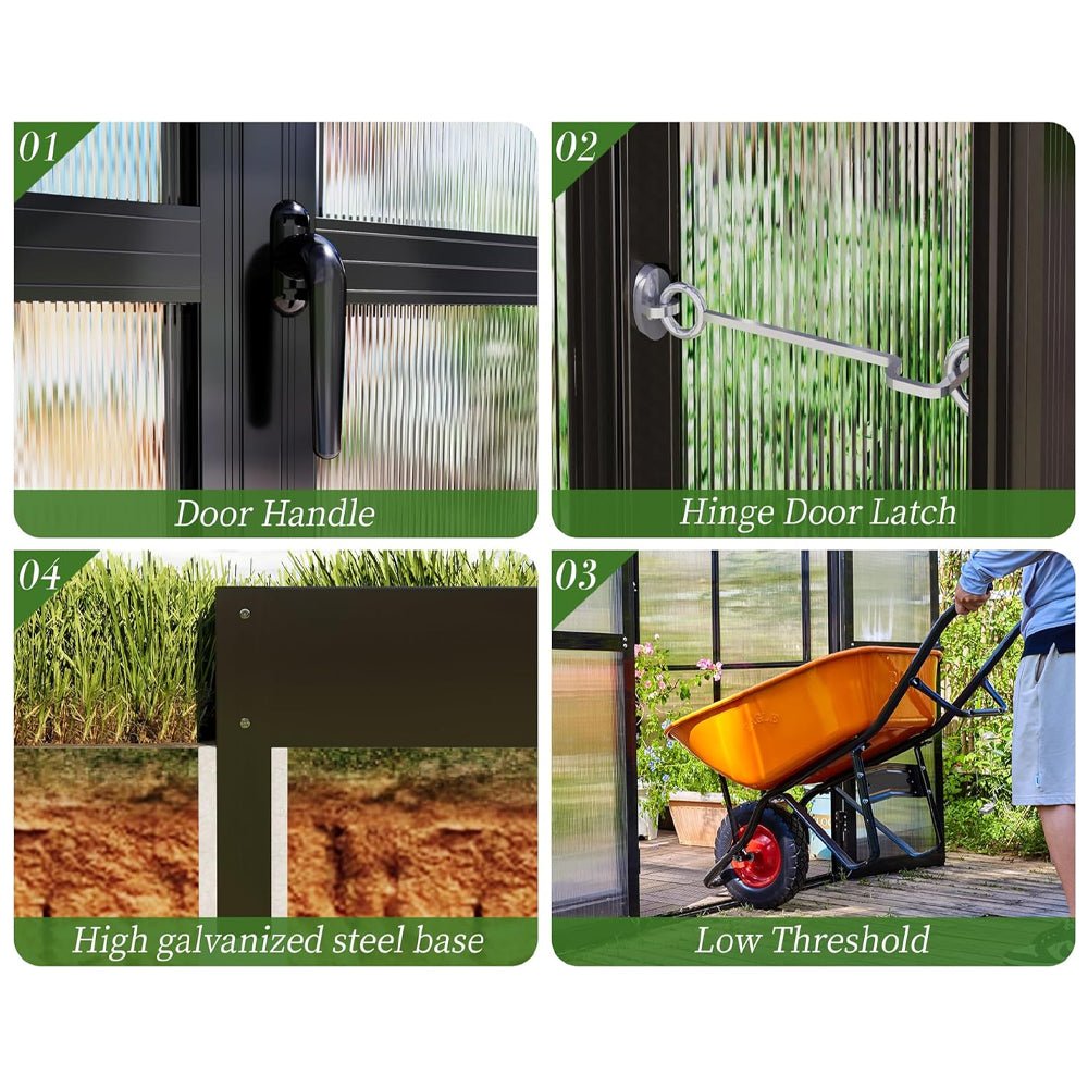 Premium Large Outdoor Double Door Aluminum Polycarbonate Greenhouse With Quick Connect Fitting, 12x13.5x9FT (96243175) - SAKSBY.com - Greenhouses - SAKSBY.com