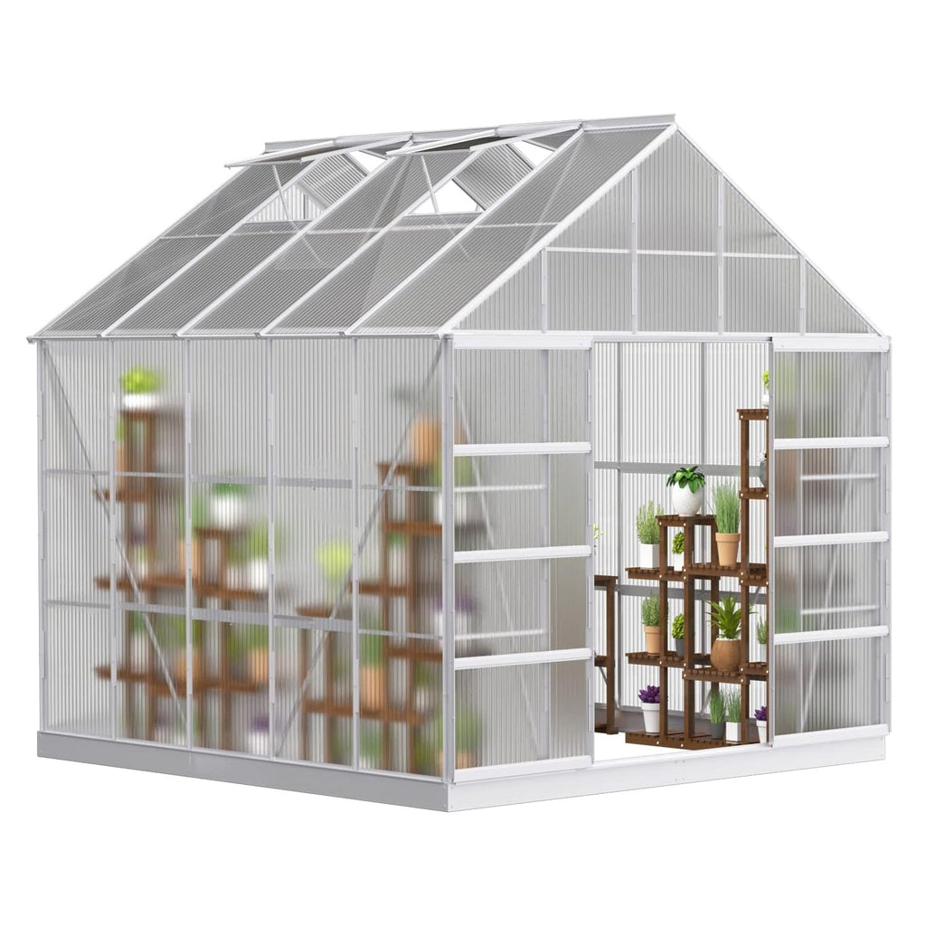 Premium Outdoor Aluminum Walk-In Greenhouse With Polycarbonate Panels & Sliding Doors, Side View