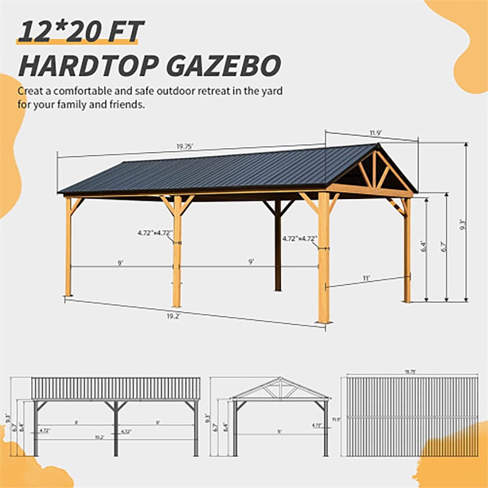 Premium Outdoor Double-Layer Galvanized Steel Hardtop Gazebo Pergola For Patio, 20x12x10FT (92475381) - Zoom Parts View