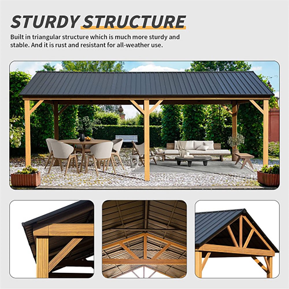 Premium Outdoor Double-Layer Galvanized Steel Hardtop Gazebo Pergola For Patio, 20x12x10FT (92475381) - Demonstration View