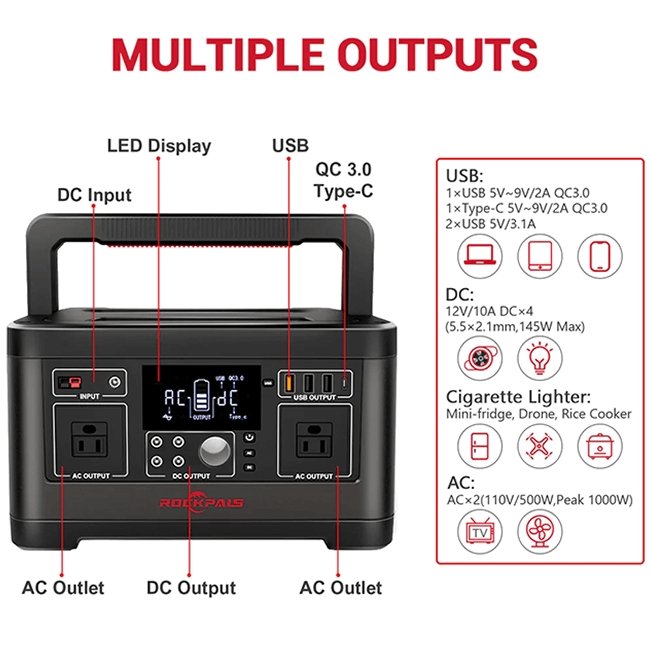 ROCKPALS 520WH High Capacity Portable Outdoor Power Station, 500W - SAKSBY.com - Portable Power Stations - SAKSBY.com