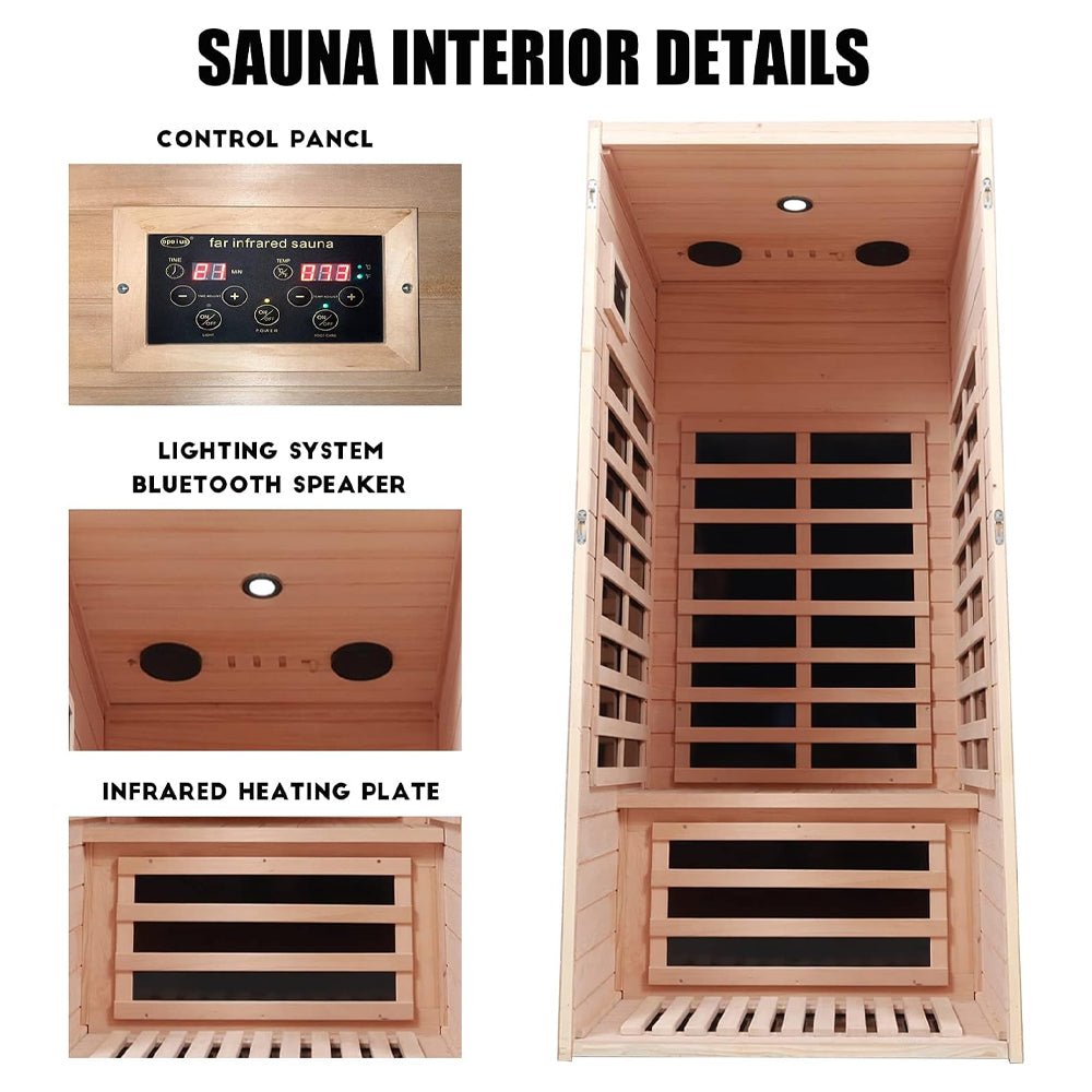 Single-Person Indoor Low EMF FAR Infrared Heat Hemlock Wood Personal Home Spa Sauna, 1200W (91827463) - Zoom Parts View