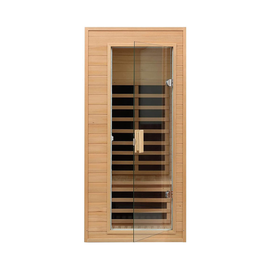 Single-Person Indoor Low EMF FAR Infrared Heat Hemlock Wood Personal Home Spa Sauna, 1200W (91827463) - Front View