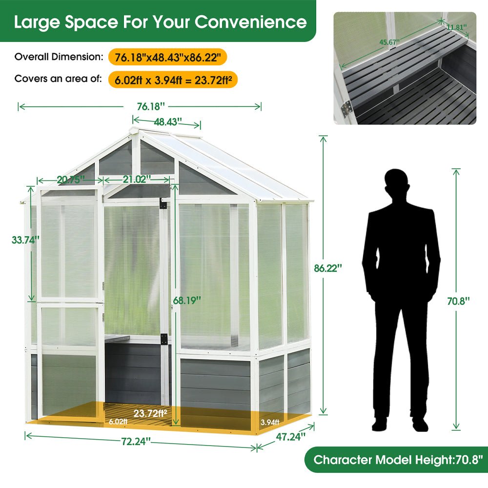 SNG Outdoor Walk-In Polycarbonate Garden Greenhouse With Drain Holes, 4x6FT (94251873) - SAKSBY.com - Greenhouses - SAKSBY.com