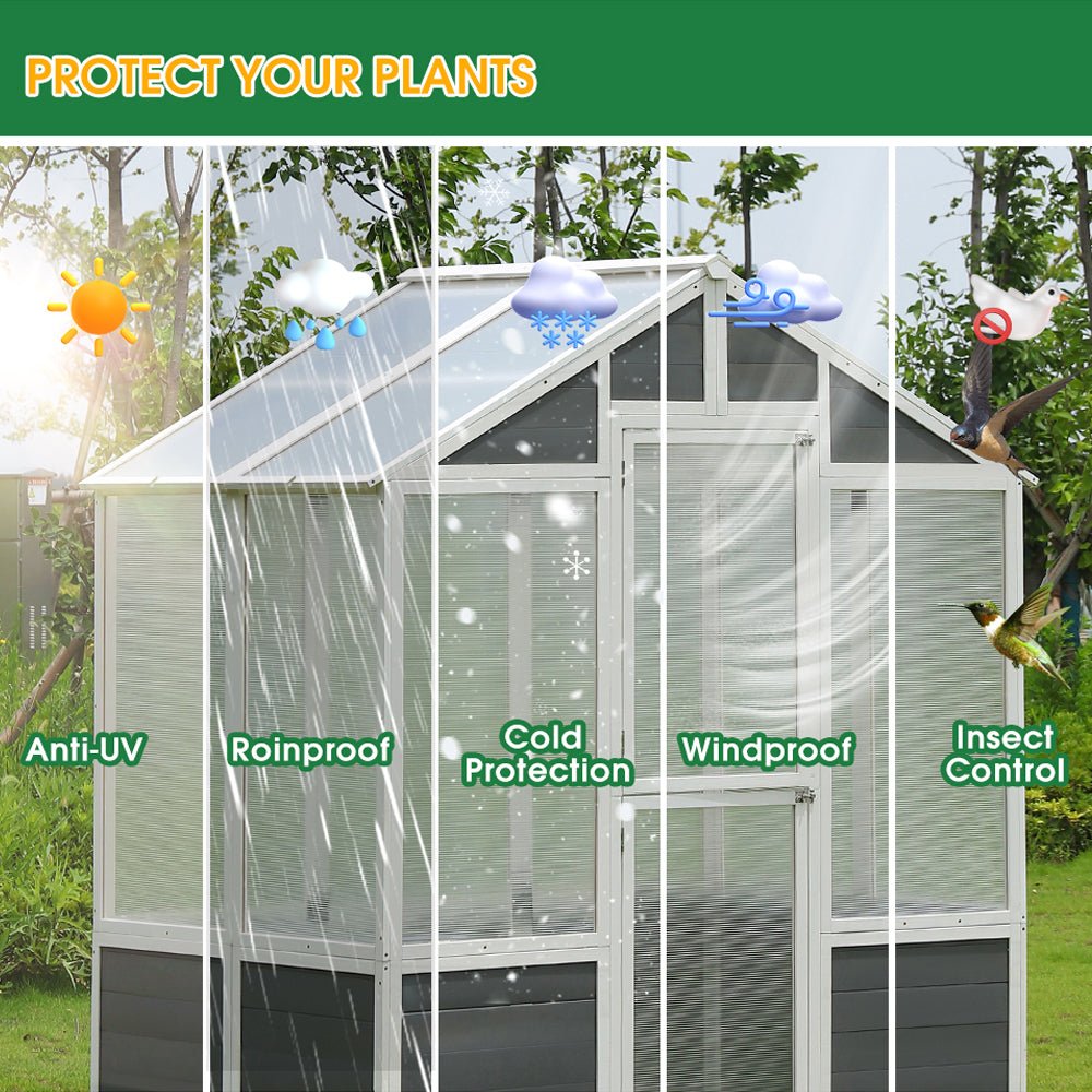 SNG Outdoor Walk-In Polycarbonate Garden Greenhouse With Drain Holes, 4x6FT (94251873) - SAKSBY.com - Greenhouses - SAKSBY.com