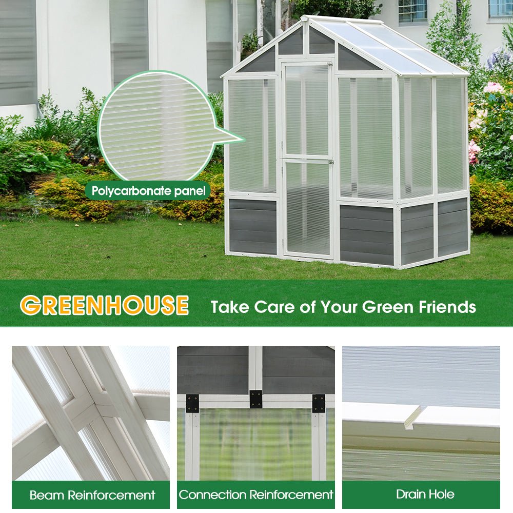 SNG Outdoor Walk-In Polycarbonate Garden Greenhouse With Drain Holes, 4x6FT (94251873) - SAKSBY.com - Greenhouses - SAKSBY.com