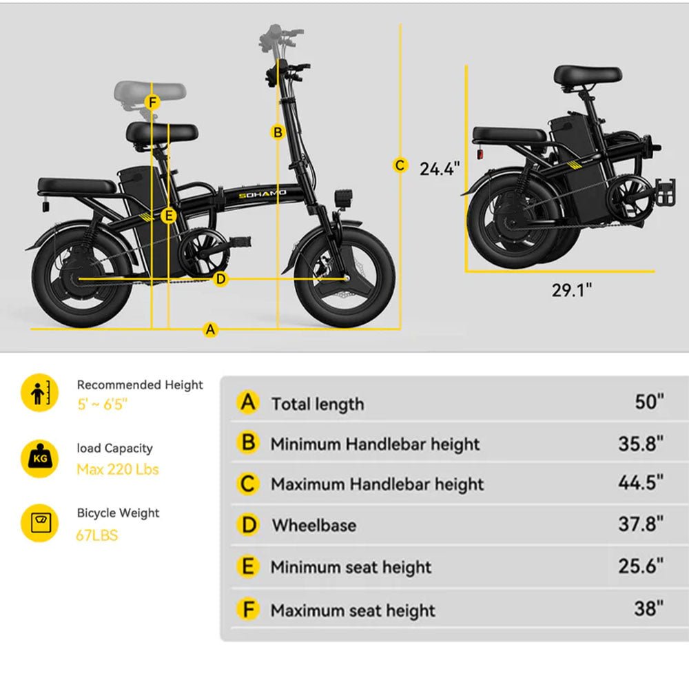 SOHAMO A2 48V 12/16AH Foldable Electric Bicycle (94617253) - SAKSBY.com - Electric Bicycles - SAKSBY.com