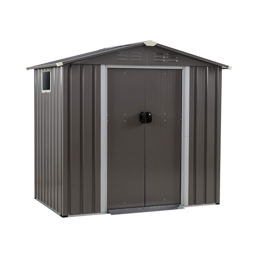 [04X06FT] Outdoor Galvanized Metal Storage Shed With Sliding Door (SAK96472) - Saksby Wholesale - Front Right View On White Background