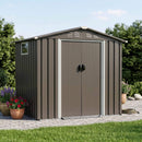[04X06FT] Outdoor Galvanized Metal Storage Shed With Sliding Door (SAK96472) - Saksby Wholesale - Lifestyle Front Right View With Door Closed