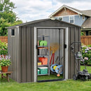 [04X06FT] Outdoor Galvanized Metal Storage Shed With Sliding Door (SAK96472) - Saksby Wholesale - Lifestyle Front Right View With Doors Opened