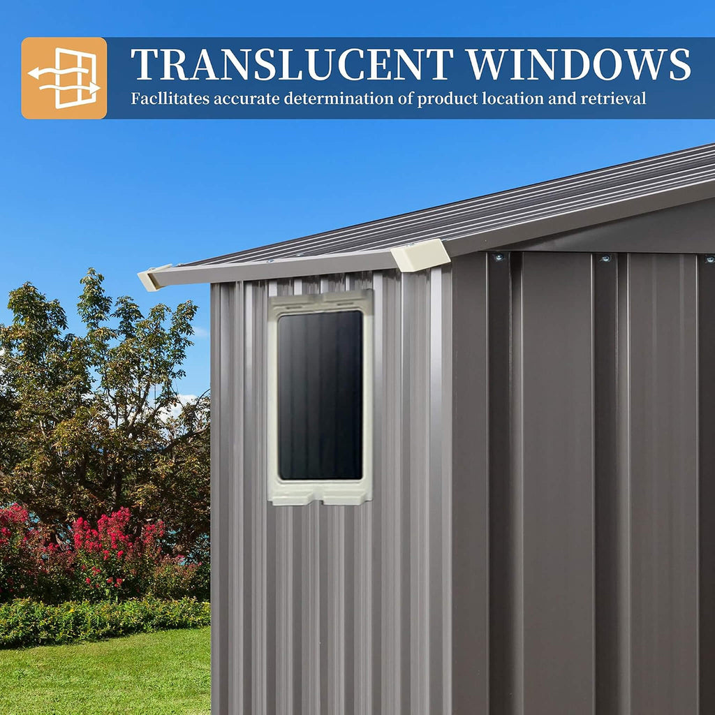 [04X06FT] Outdoor Galvanized Metal Storage Shed With Sliding Door (SAK96472) - Saksby Wholesale - Translucent Windows