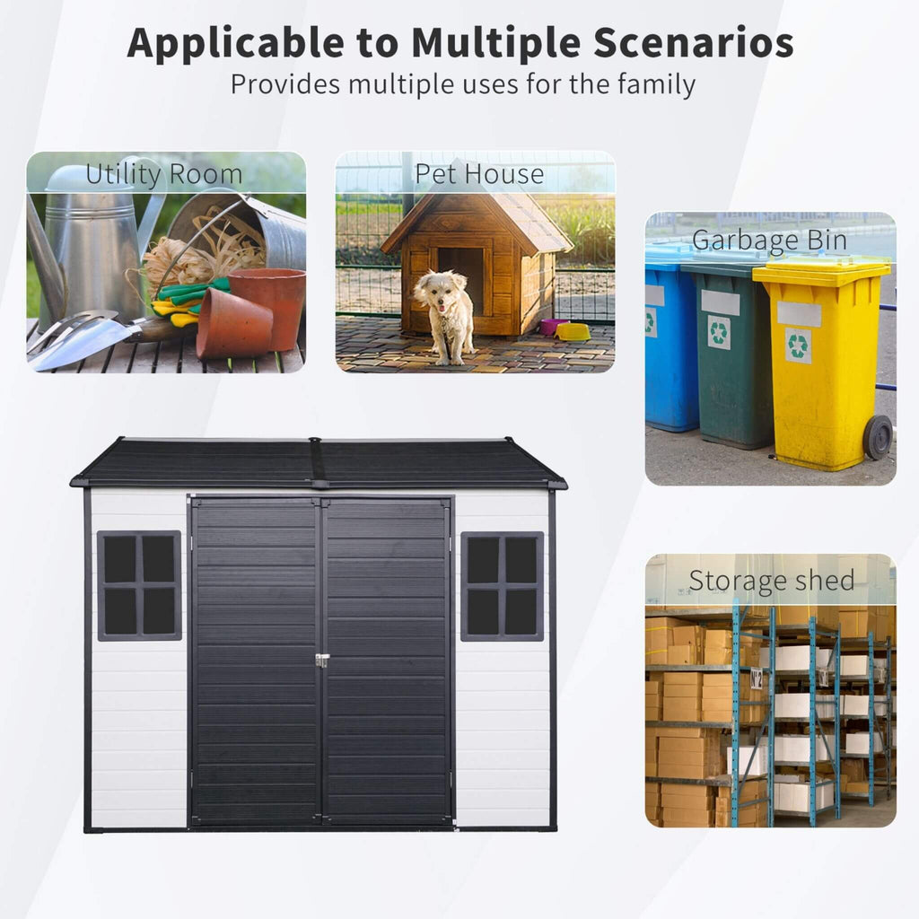 [06X08FT] Alora Heavy-Duty Outdoor Resin Storage Shed With Lockable Doors And Built-In Floor (SAK26342) - Saksby Wholesale - Multiple Scenarious