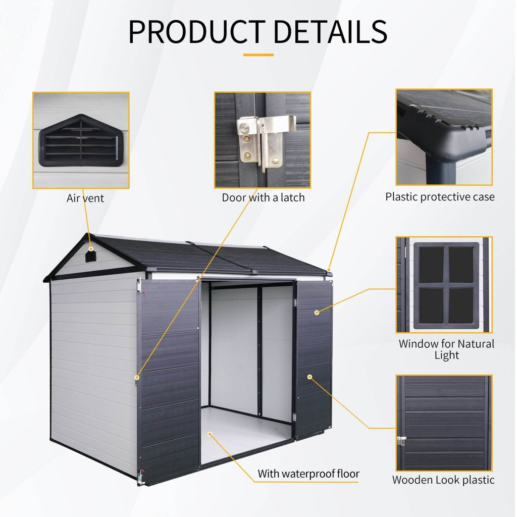 [06X08FT] Alora Heavy-Duty Outdoor Resin Storage Shed With Lockable Doors And Built-In Floor (SAK26342) - Saksby Wholesale - Product Details