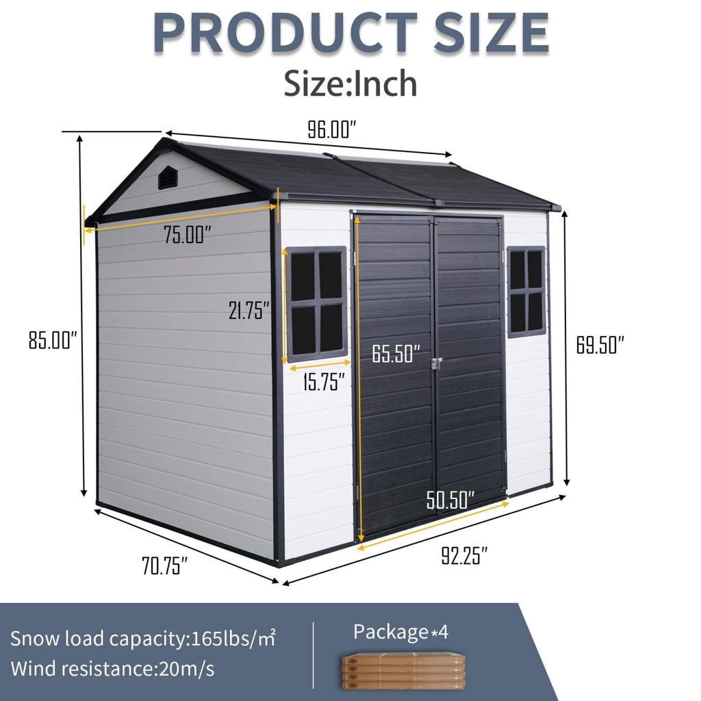 [06X08FT] Alora Heavy-Duty Outdoor Resin Storage Shed With Lockable Doors And Built-In Floor (SAK26342) - Saksby Wholesale - Product Size