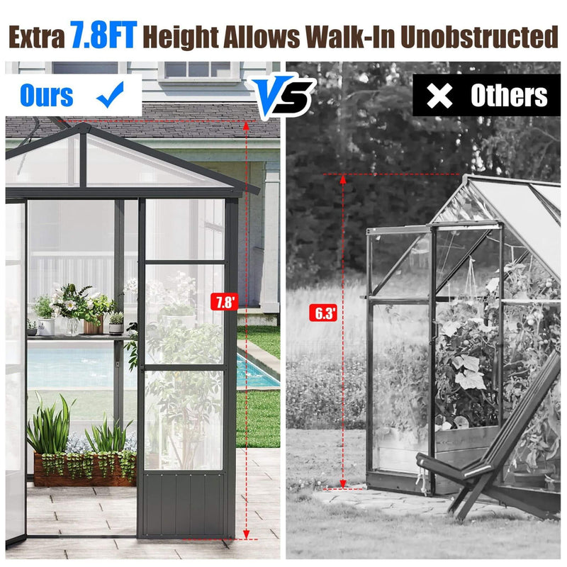 [06X08FT] Heavy Duty Outdoor Polycarbonate Greenhouse With Fully Automatic Temperature Control Vent (SAK51892) - Saksby Wholesale - Height