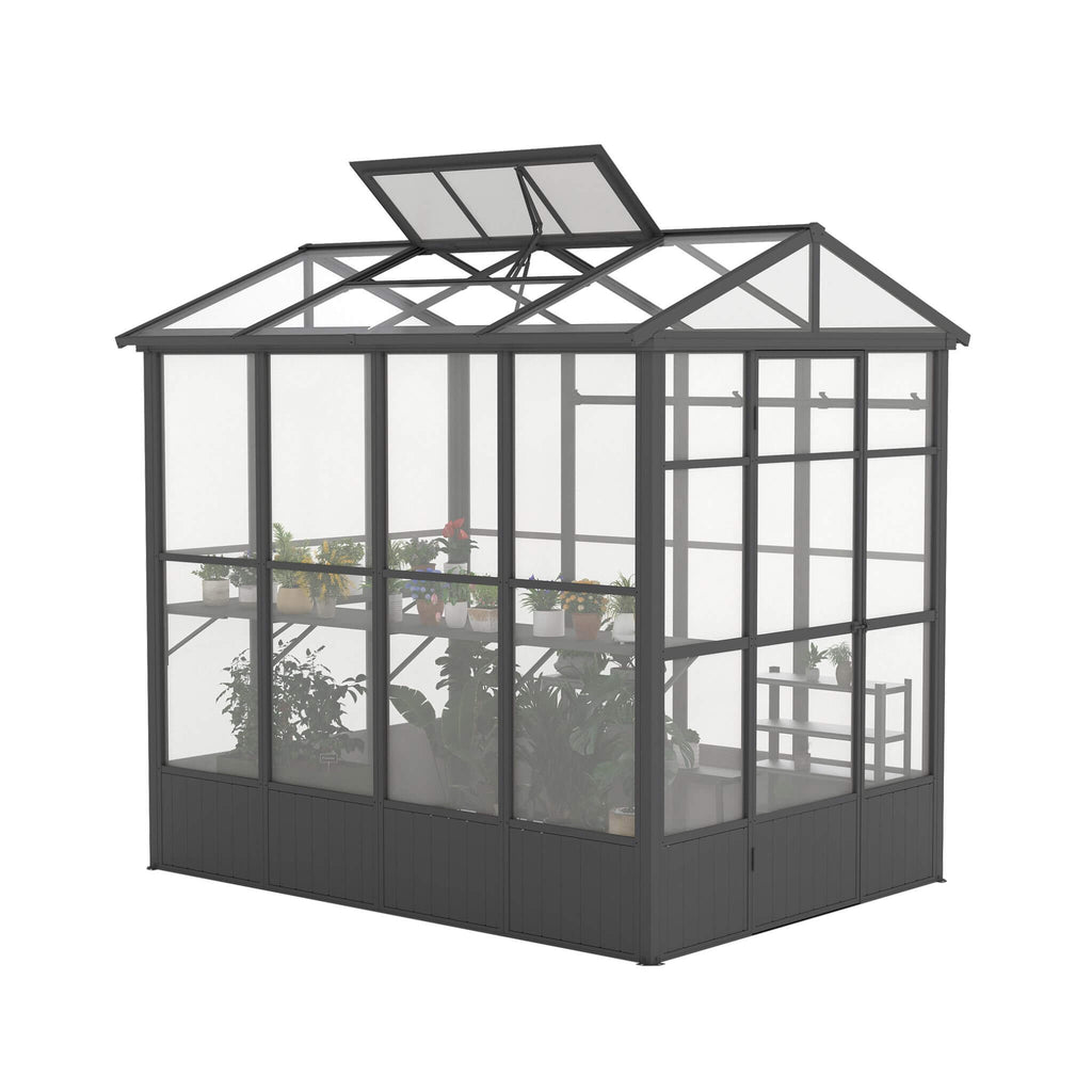 [06X08FT] Heavy Duty Outdoor Polycarbonate Greenhouse With Fully Automatic Temperature Control Vent (SAK51892) - Saksby Wholesale - Side View In White Background