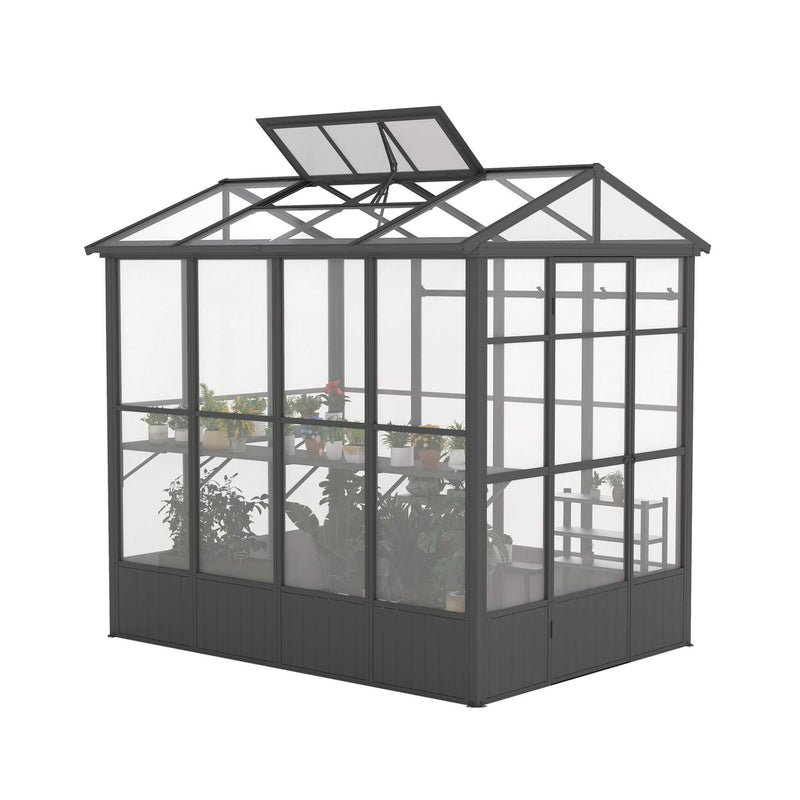 [06X08FT] Heavy Duty Outdoor Polycarbonate Greenhouse With Fully Automatic Temperature Control Vent (SAK51892) - Saksby Wholesale - Side View In White Background