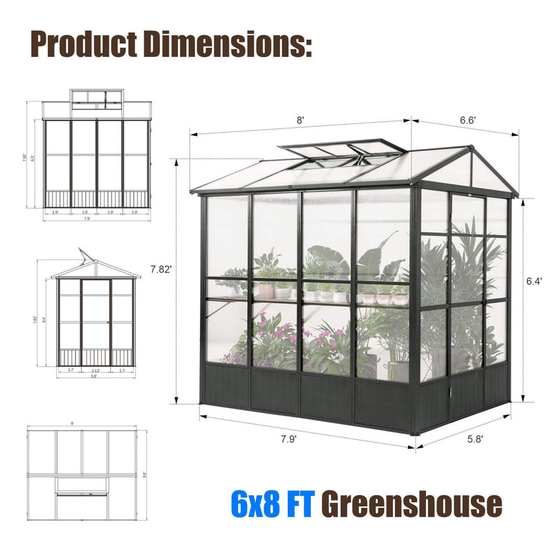 [06X08FT] Heavy Duty Outdoor Polycarbonate Greenhouse With Fully Automatic Temperature Control Vent (SAK51892) - Saksby Wholesale - Product Dimensions