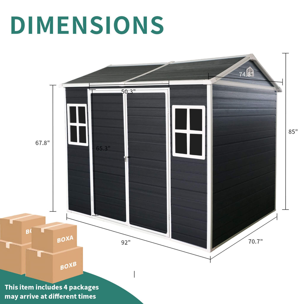 [06x08FT] Outdoor Resin Patio Garden Shed With Floor, 2 Windows, And Lockable Doors (SAK54953) - Saksby Wholesale - Dimensions