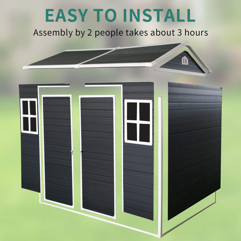 [06x08FT] Outdoor Resin Patio Garden Shed With Floor, 2 Windows, And Lockable Doors (SAK54953) - Saksby Wholesale - Easy To Install