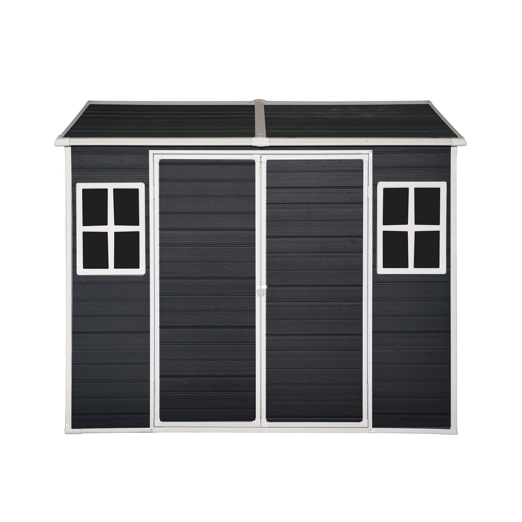 [06x08FT] Outdoor Resin Patio Garden Shed With Floor, 2 Windows, And Lockable Doors (SAK54953) - Saksby Wholesale - Front View