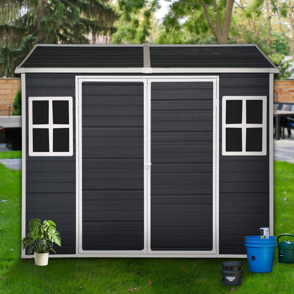 [06x08FT] Outdoor Resin Patio Garden Shed With Floor, 2 Windows, And Lockable Doors (SAK54953) - Saksby Wholesale - Lifestyle