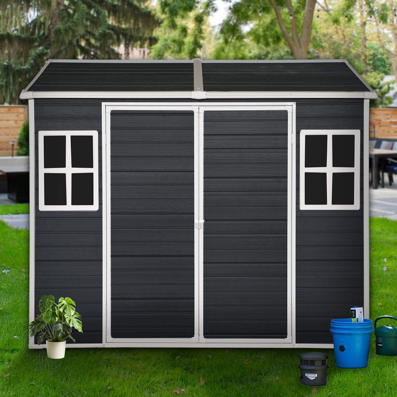[06x08FT] Outdoor Resin Patio Garden Shed With Floor, 2 Windows, And Lockable Doors (SAK54953) - Saksby Wholesale - Lifestyle