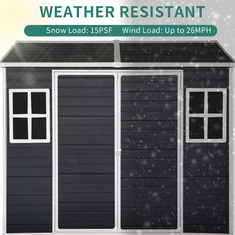[06x08FT] Outdoor Resin Patio Garden Shed With Floor, 2 Windows, And Lockable Doors (SAK54953) - Saksby Wholesale - Weather Resistant