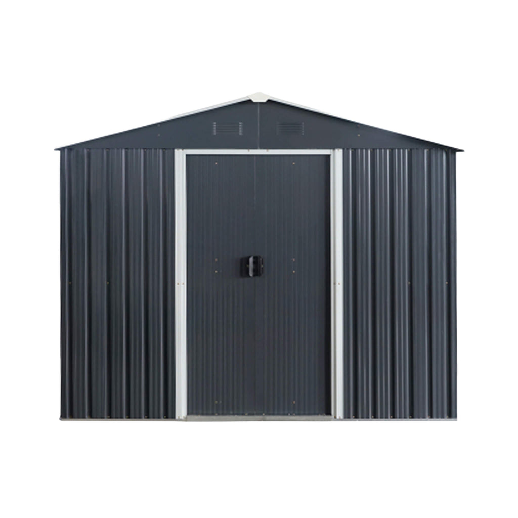 [06X08FT] Alora Premium Outdoor Metal Storage Shed With Metal Floor Frame (SAK95204) - Saksby Wholesale -  Black Front View
