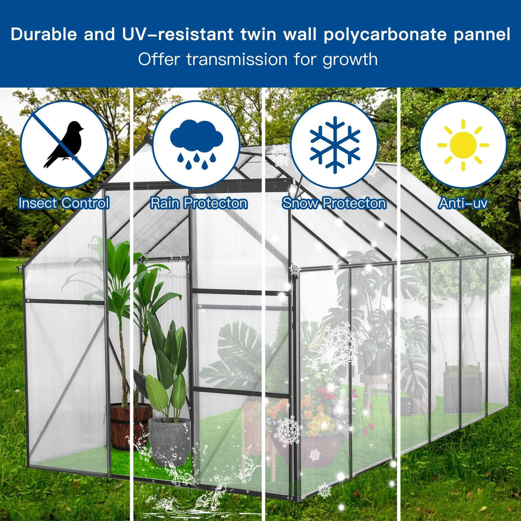 [06X12FT] Heavy Duty Black Polycarbonate Greenhouse With Raised Base And Anchor (SAK92451) - Saksby Wholesale - All-Weather Resistant