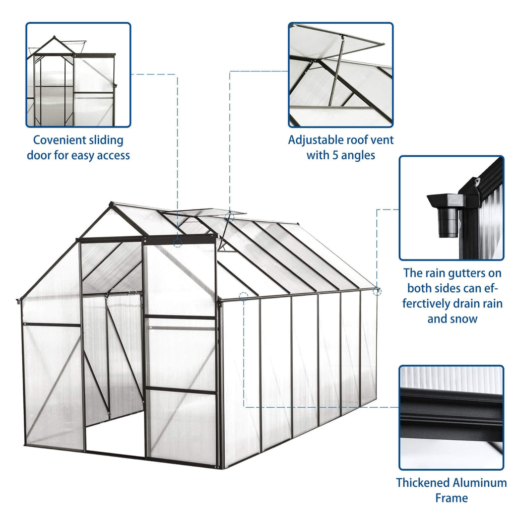 [06X12FT] Heavy Duty Black Polycarbonate Greenhouse With Raised Base And Anchor (SAK92451) - Saksby Wholesale - Features
