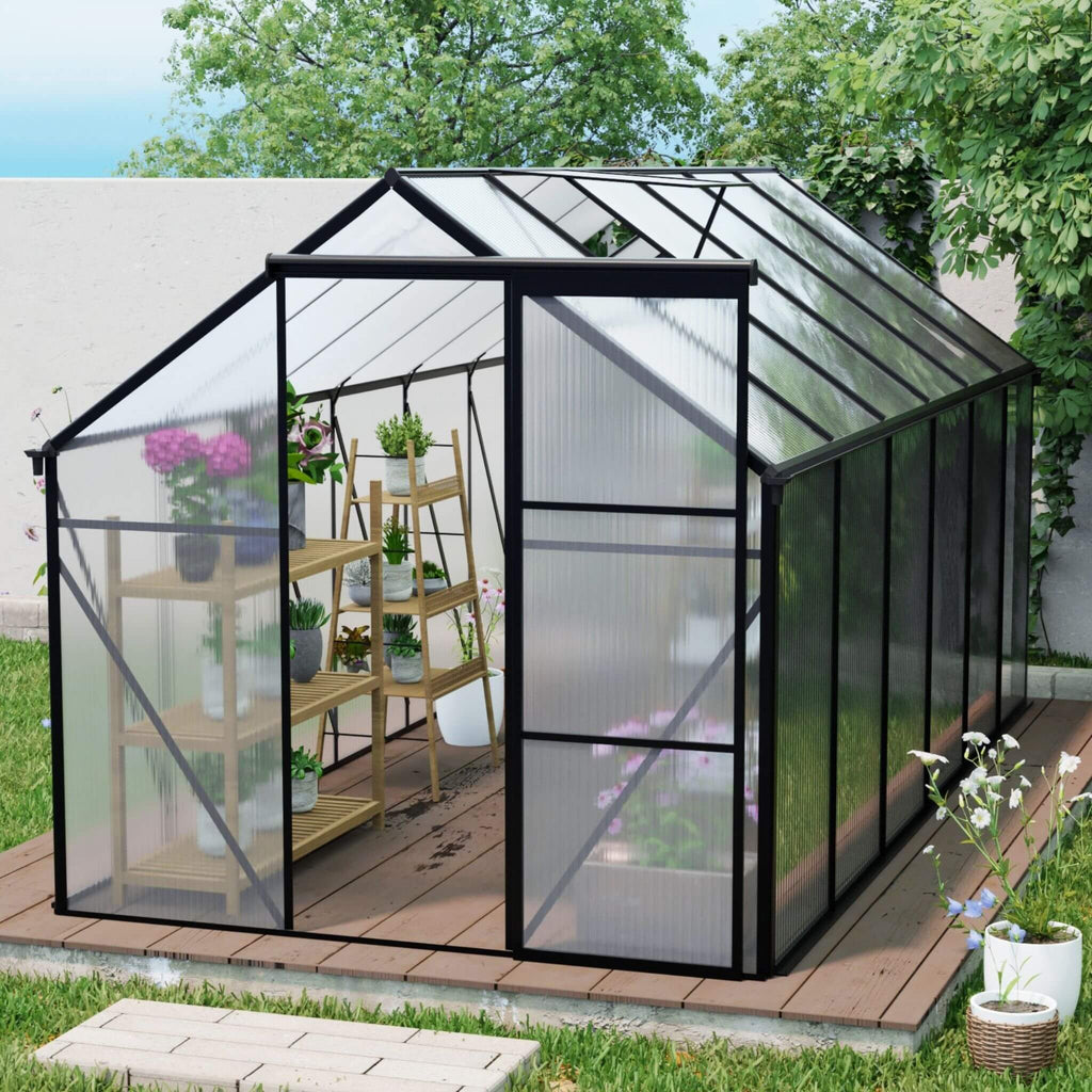 [06X12FT] Heavy Duty Black Polycarbonate Greenhouse With Raised Base And Anchor (SAK92451) - Saksby Wholesale - Outdoor Setup